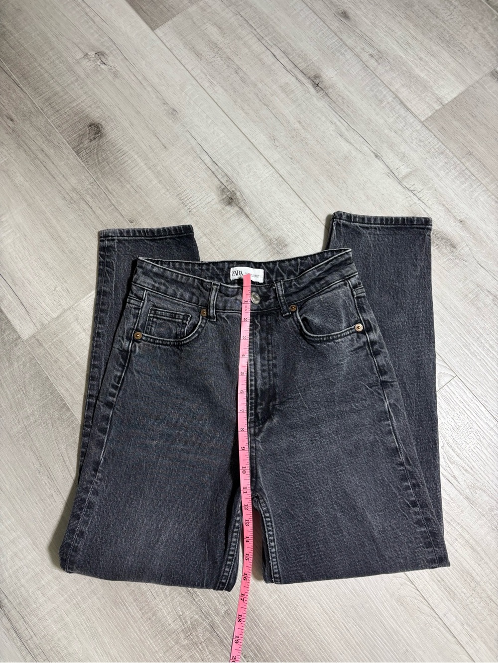 Zara High Rise Straight Leg Jeans Gray Black Washed Denim Sz 4 - Picture 6 of 11